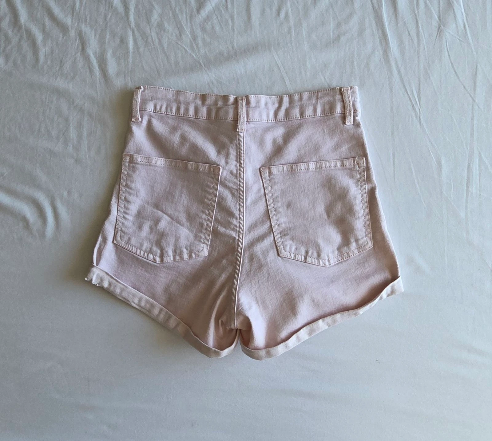 Short em jeans rosa claro 36 S Divided H&M short cintura alta com pregas – photo 3